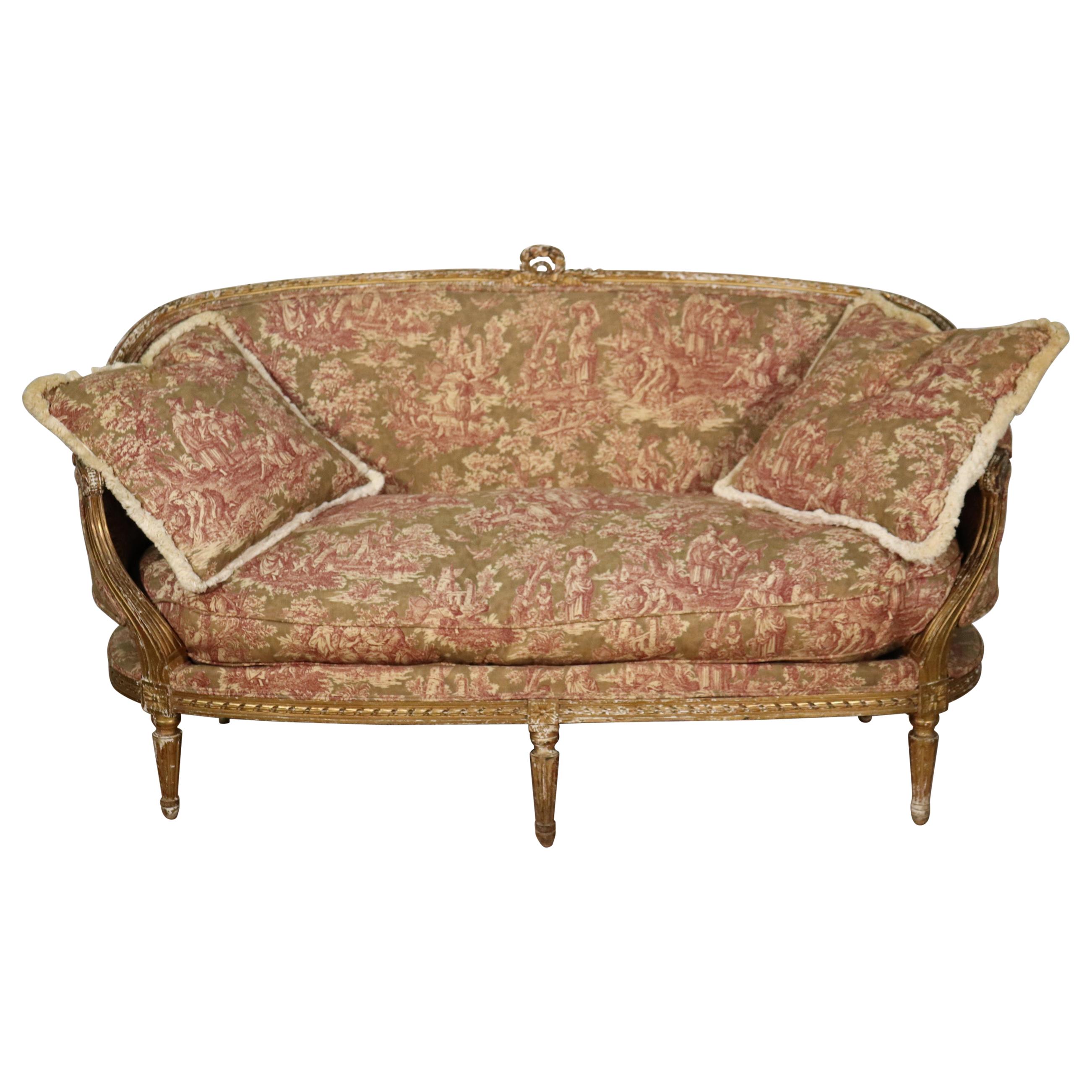 French Louis XVI Gilded Settee Canape, Circa 1890