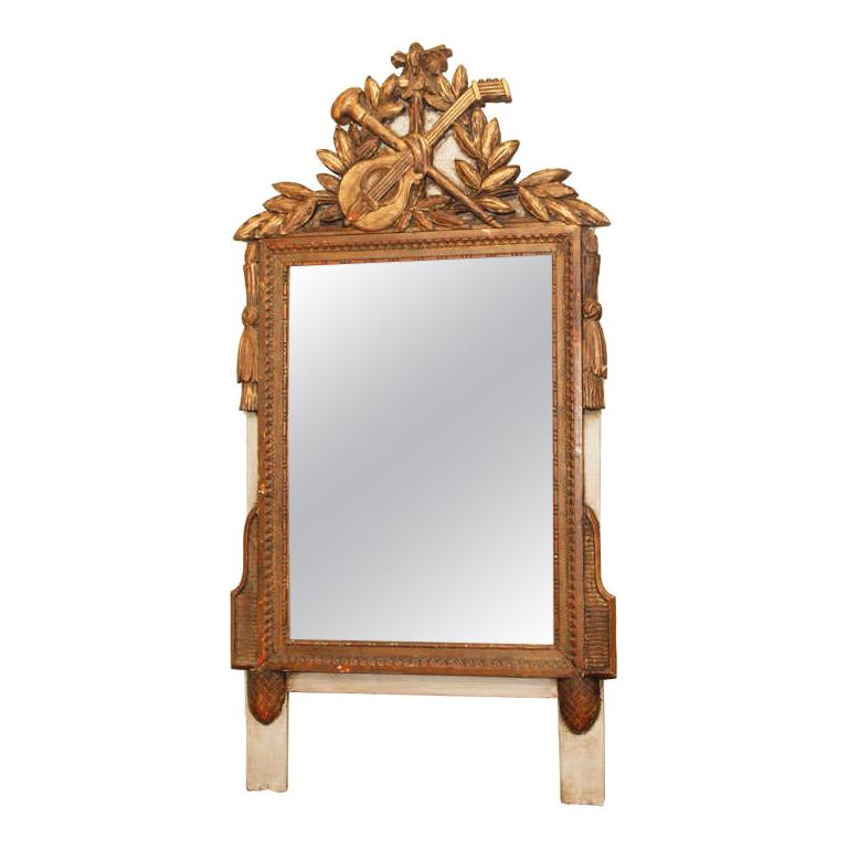 French Louis XVI Gilt And Gray Painted Mirror For Sale