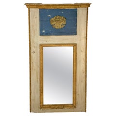 Antique French Louis XVI Gilt and Painted Trumeau Mirror, circa 1800