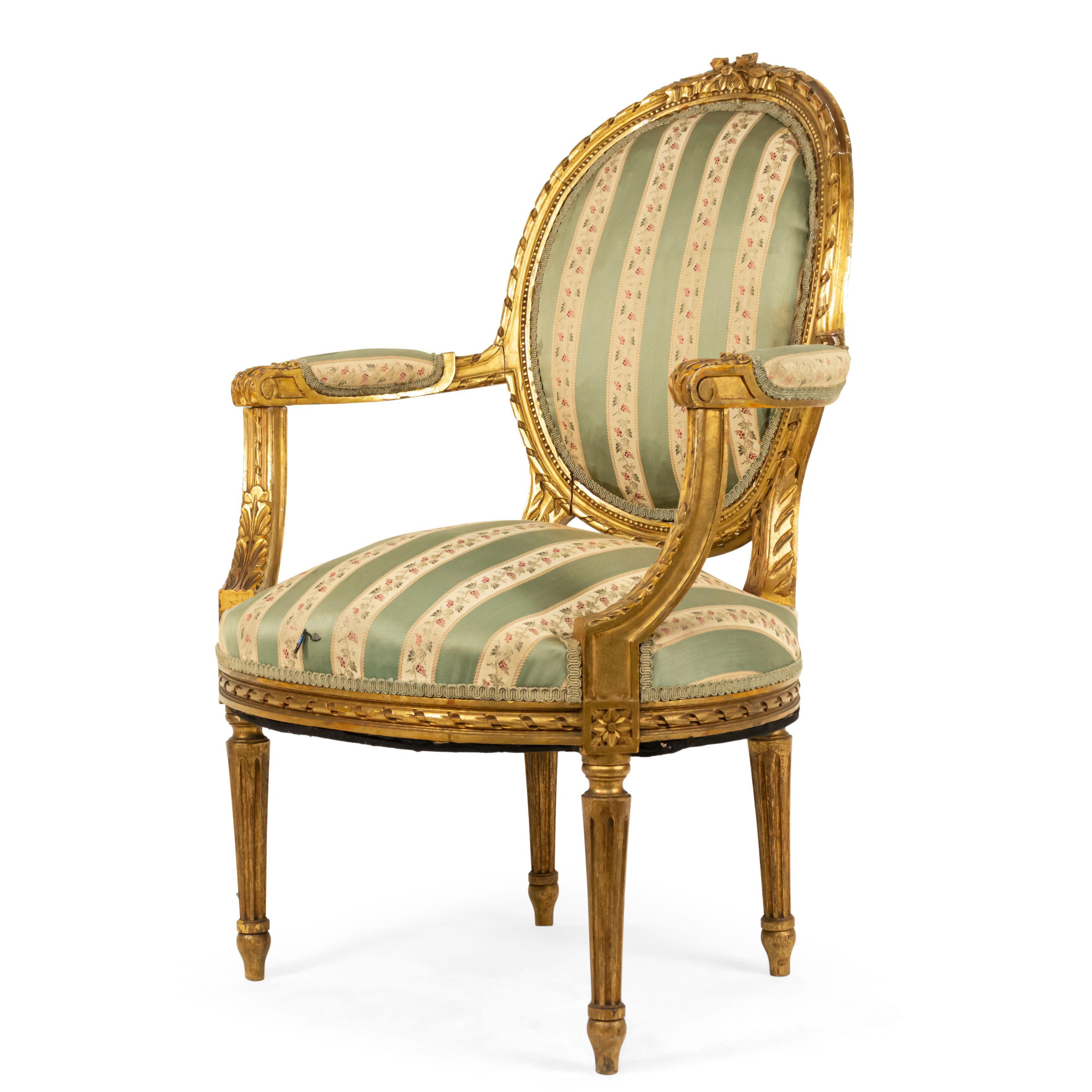 Carved French Louis XVI Gilt Armchair