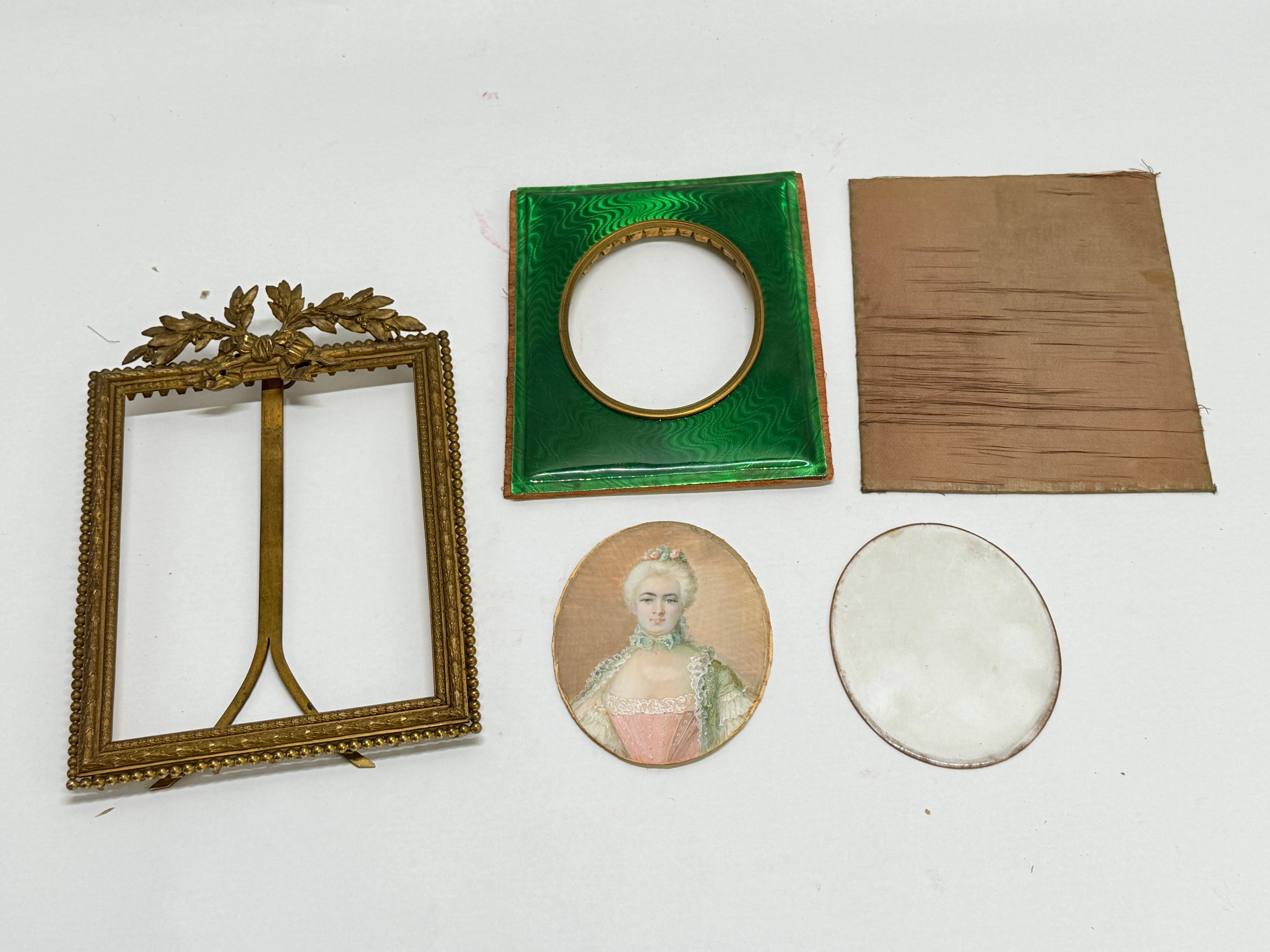French Louis XVI Gilt Bronze Ormolu & Green Guilloche Enamel Picture Frame For Sale 6