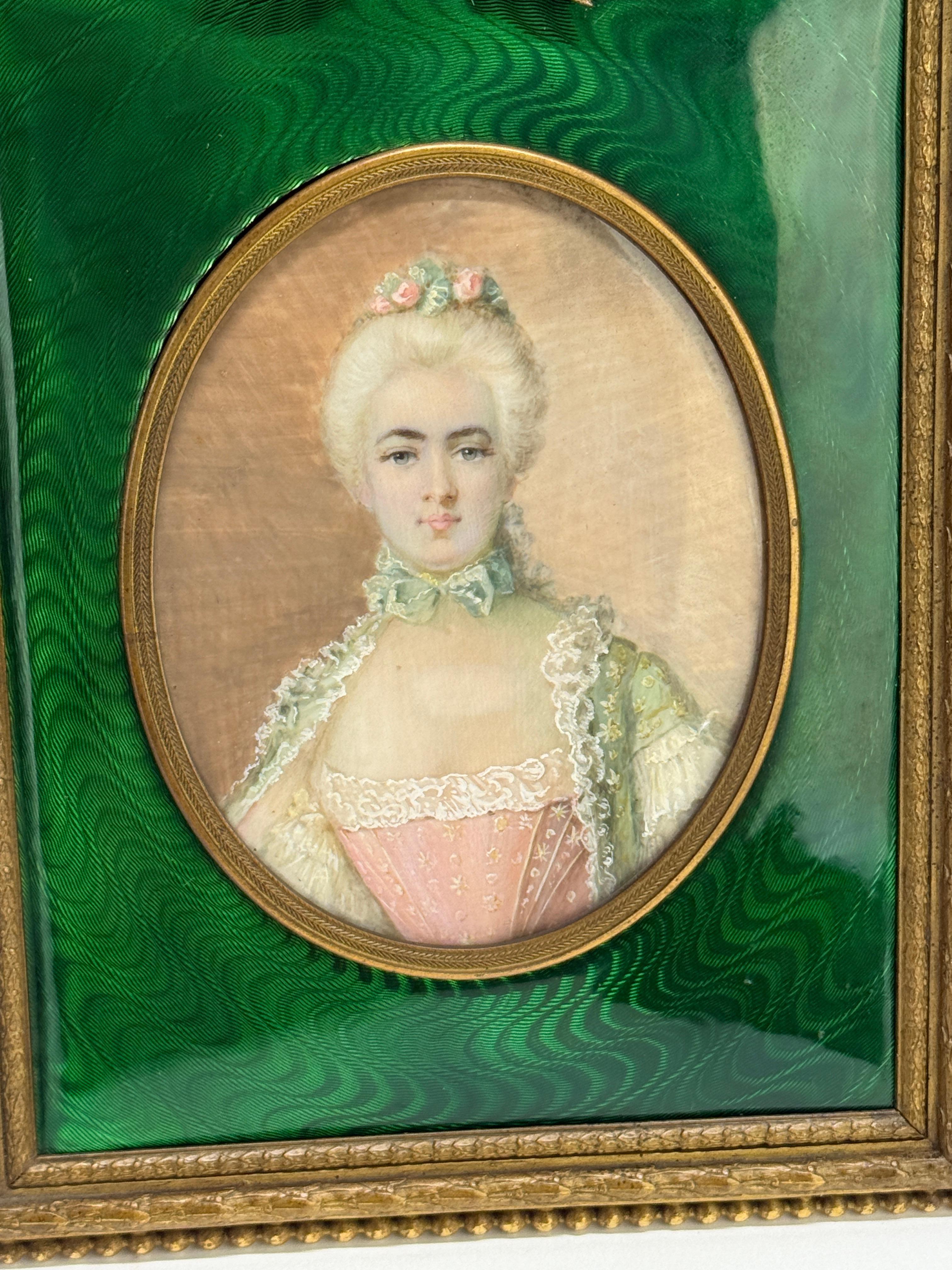 French Louis XVI Gilt Bronze Ormolu & Green Guilloche Enamel Picture Frame For Sale 4