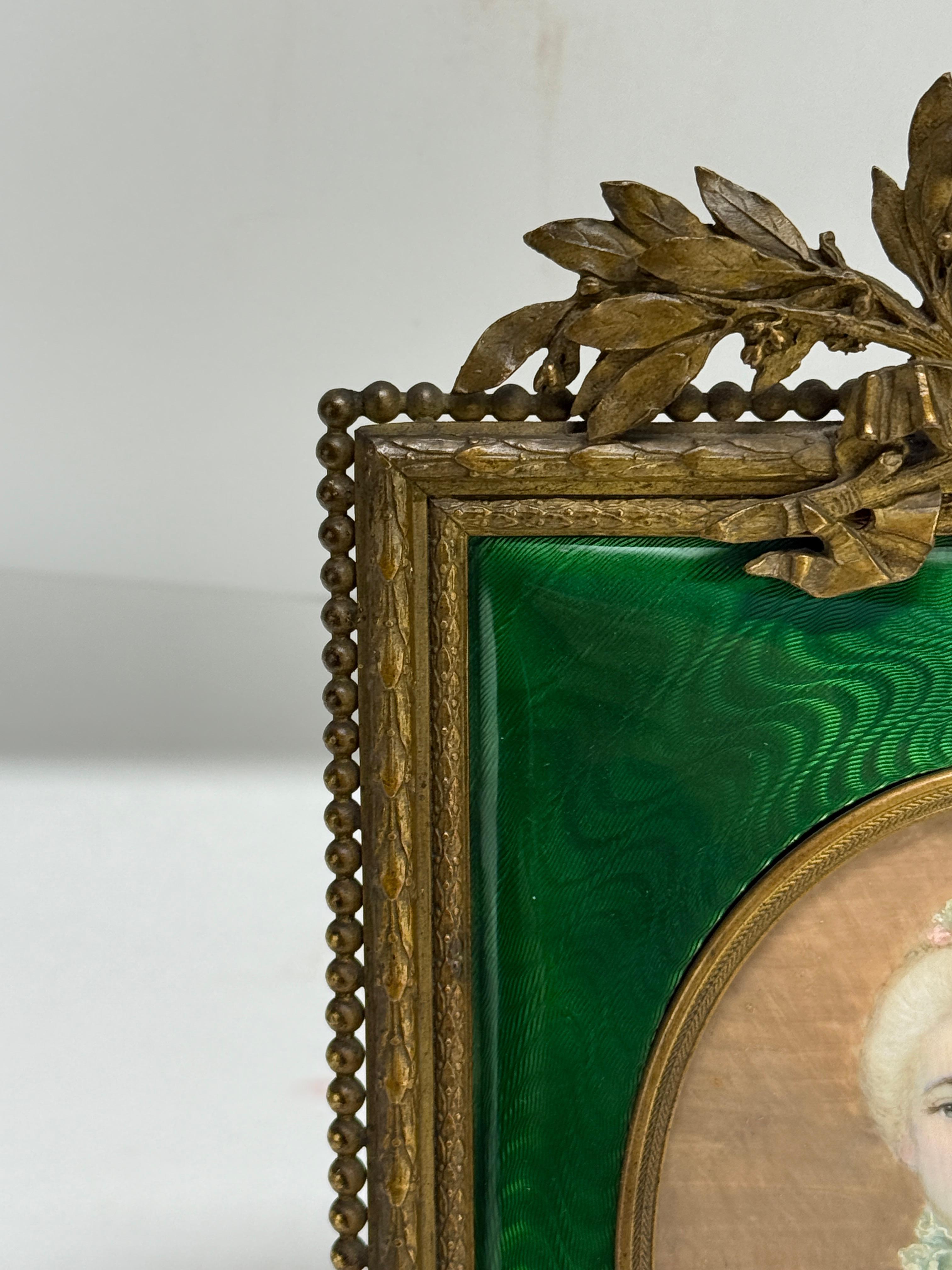 French Louis XVI Gilt Bronze Ormolu & Green Guilloche Enamel Picture Frame For Sale 5