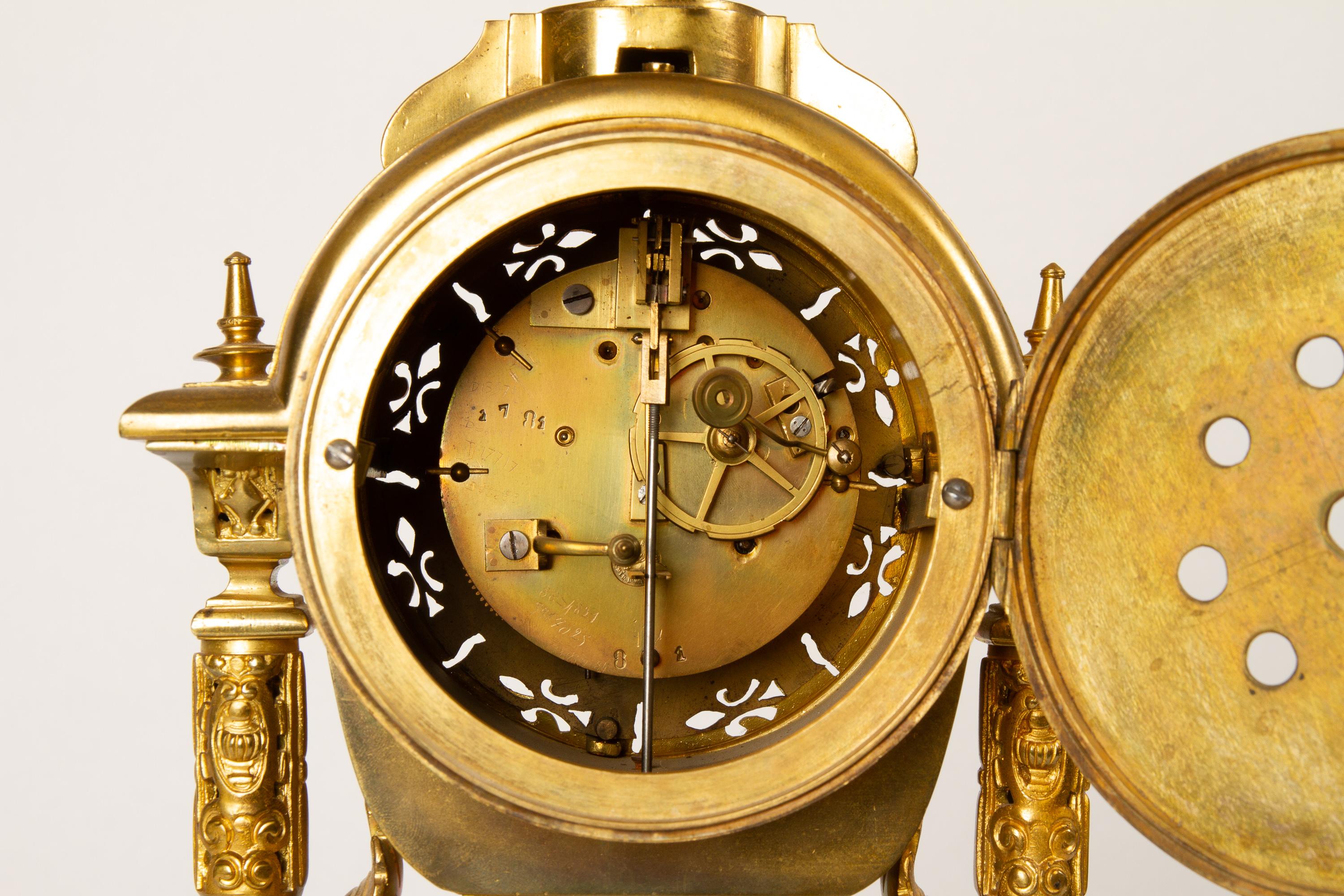 French Louis XVI Gilt Clock Set by Japy Fréres, 1880s 9