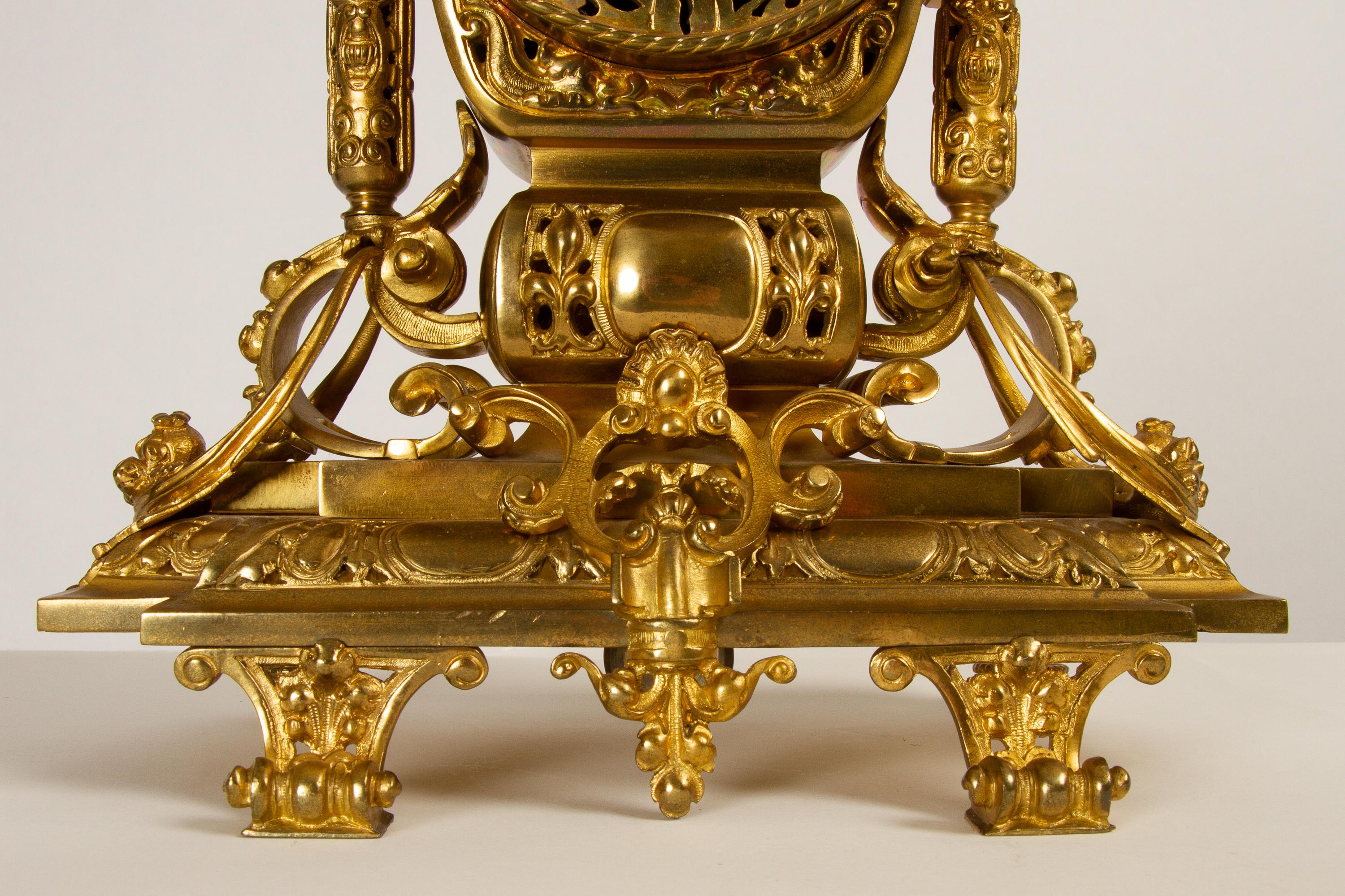 Late 19th Century French Louis XVI Gilt Clock Set by Japy Fréres, 1880s