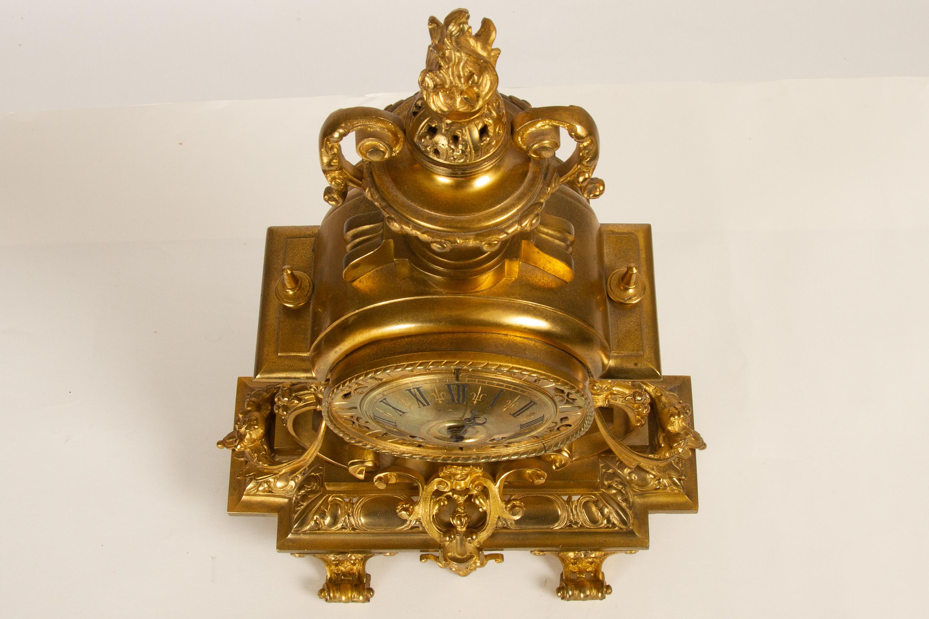 Bronze French Louis XVI Gilt Clock Set by Japy Fréres, 1880s