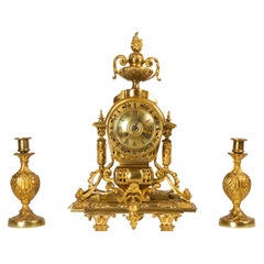 French Louis XVI Gilt Clock Set by Japy Fréres, 1880s