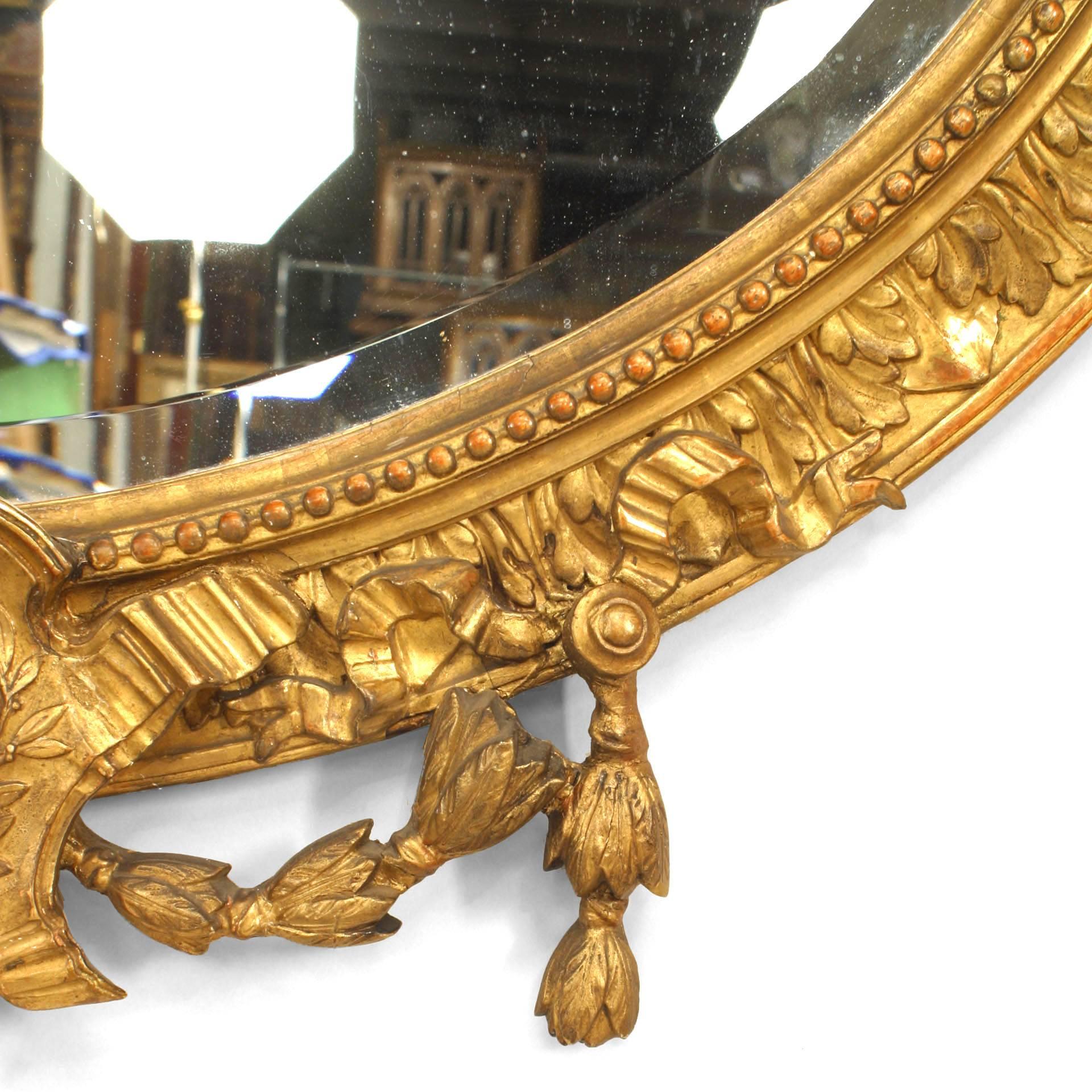 French Louis XVI Gilt Oval Horizontal Wall Mirror In Good Condition In New York, NY