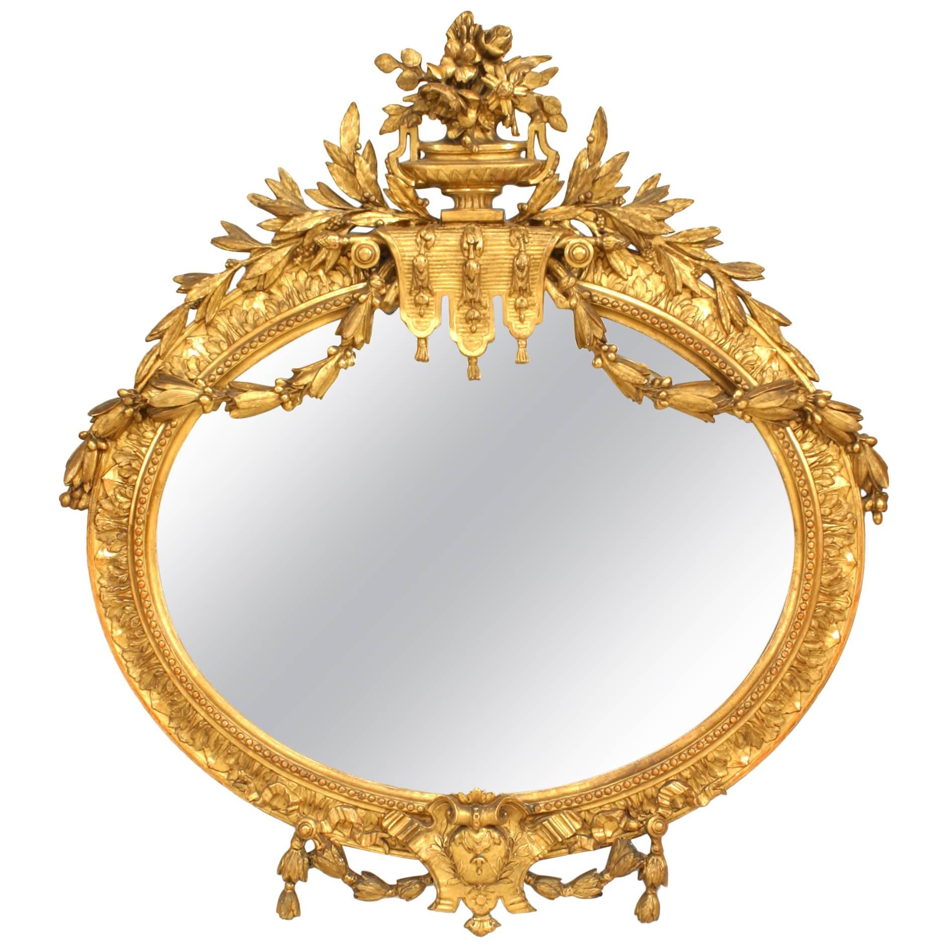 French Louis XVI Gilt Oval Horizontal Wall Mirror