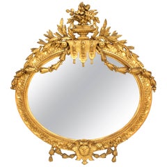 French Louis XVI Gilt Oval Horizontal Wall Mirror