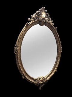 French Louis XVI Gilt Oval Mirror Glass Pier Mirror, 20th Century