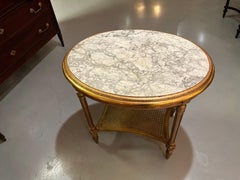 French louis XVI gilt wood center table with white/gray marble top