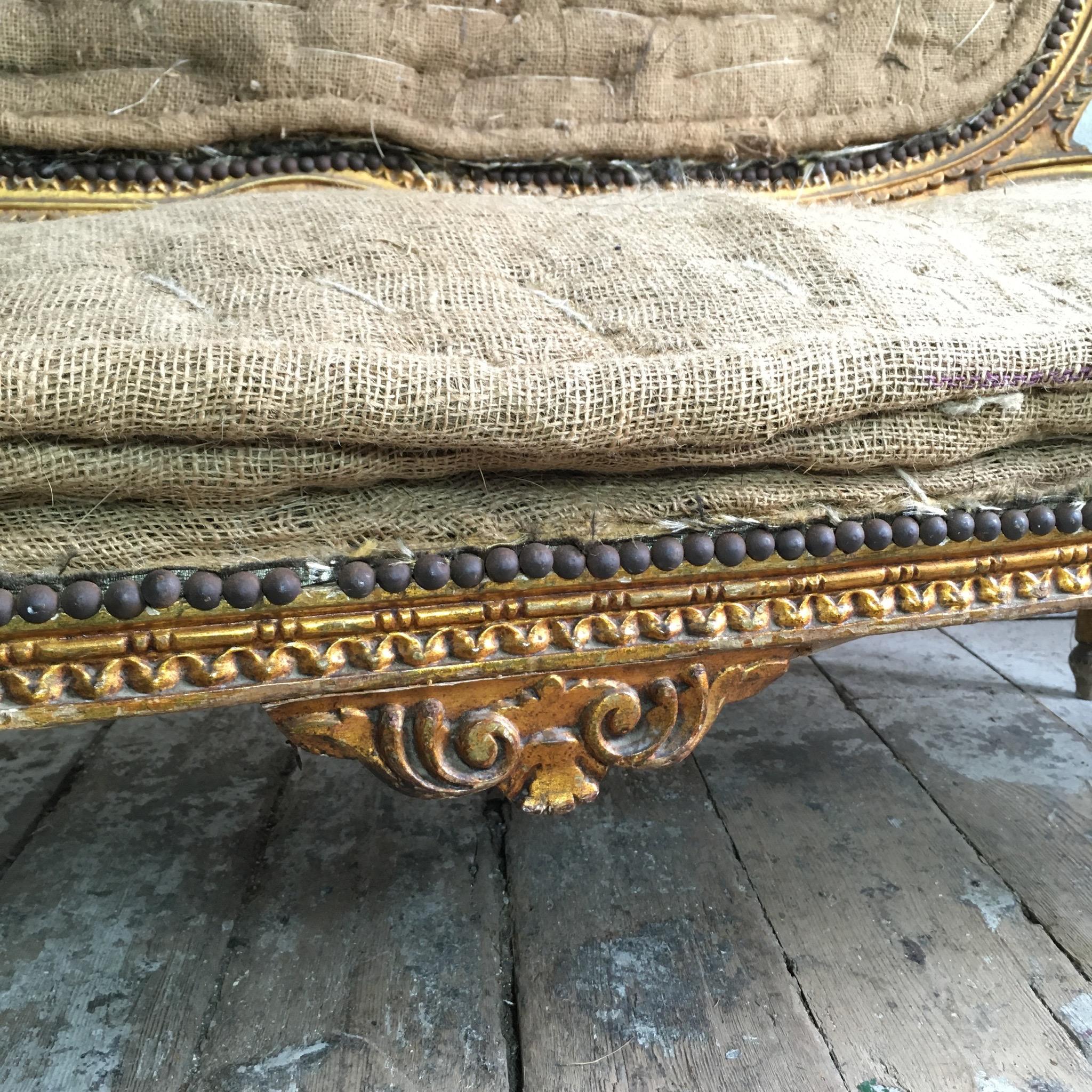 19th Century French Louis XVI Giltwood Gold Salon Suite for Re-Upholstery  For Sale
