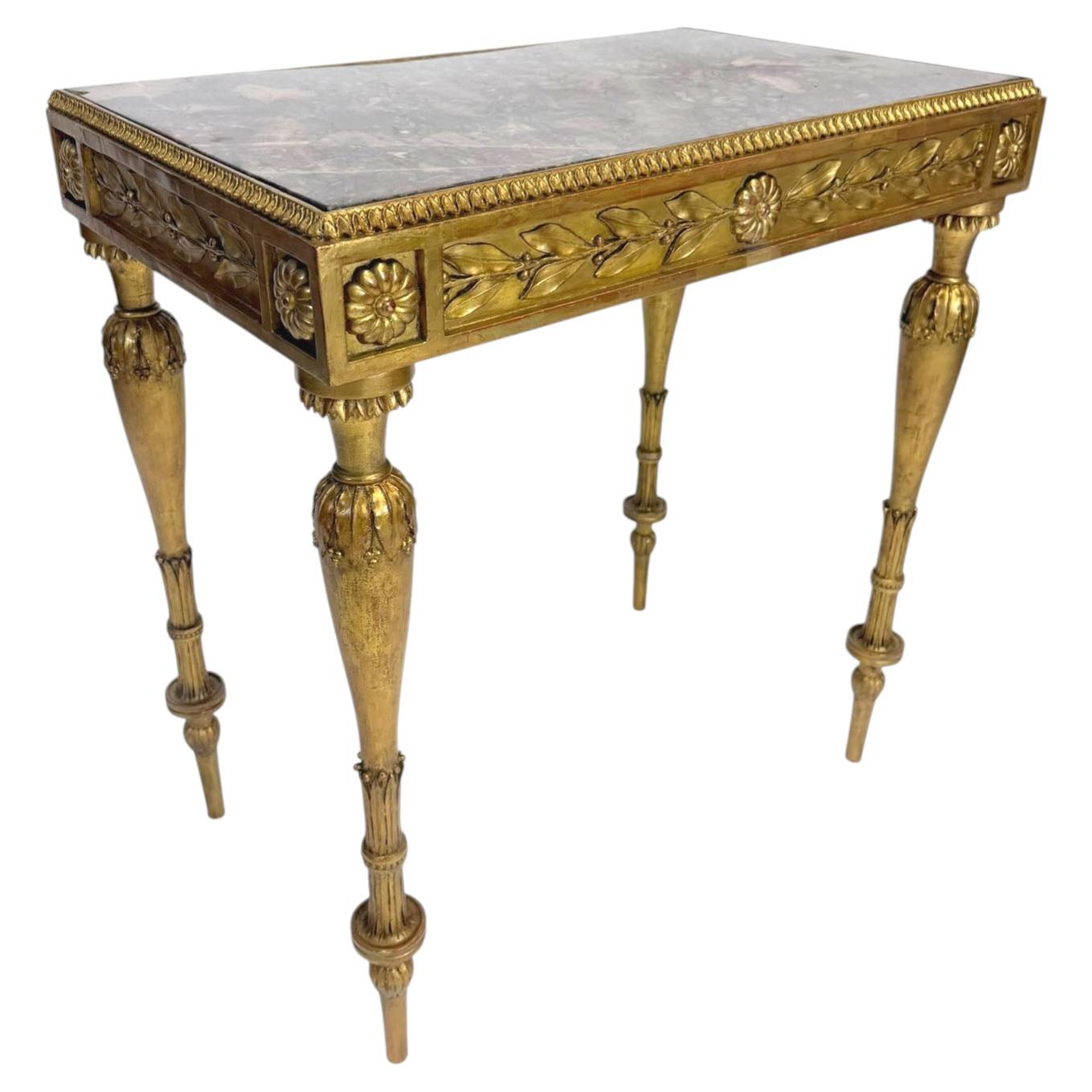 French Louis XVI Giltwood & Marble Console Table, 19th Century