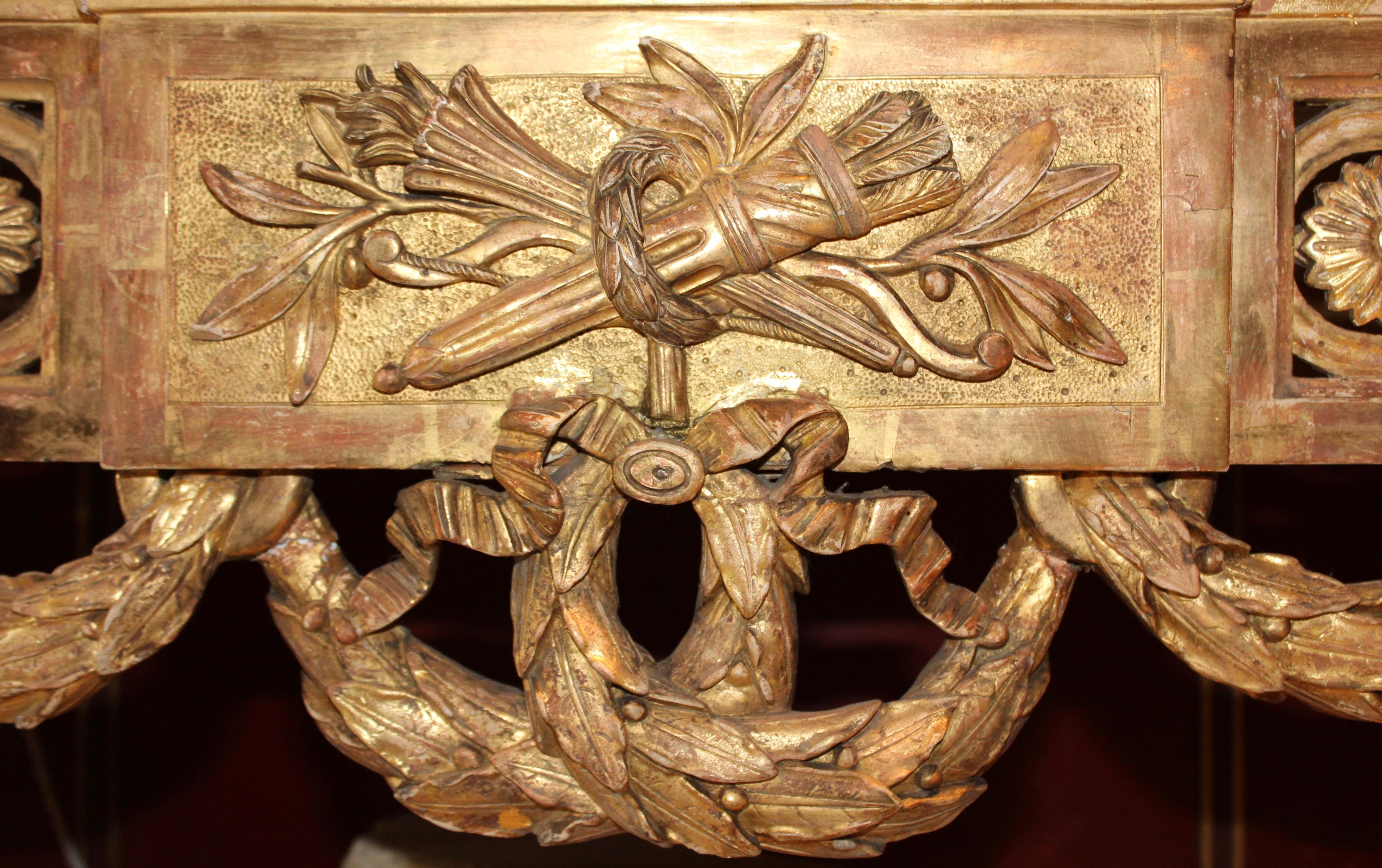 Late 18th Century French Louis XVI Giltwood Console Table with Marble Top, circa 1790 For Sale