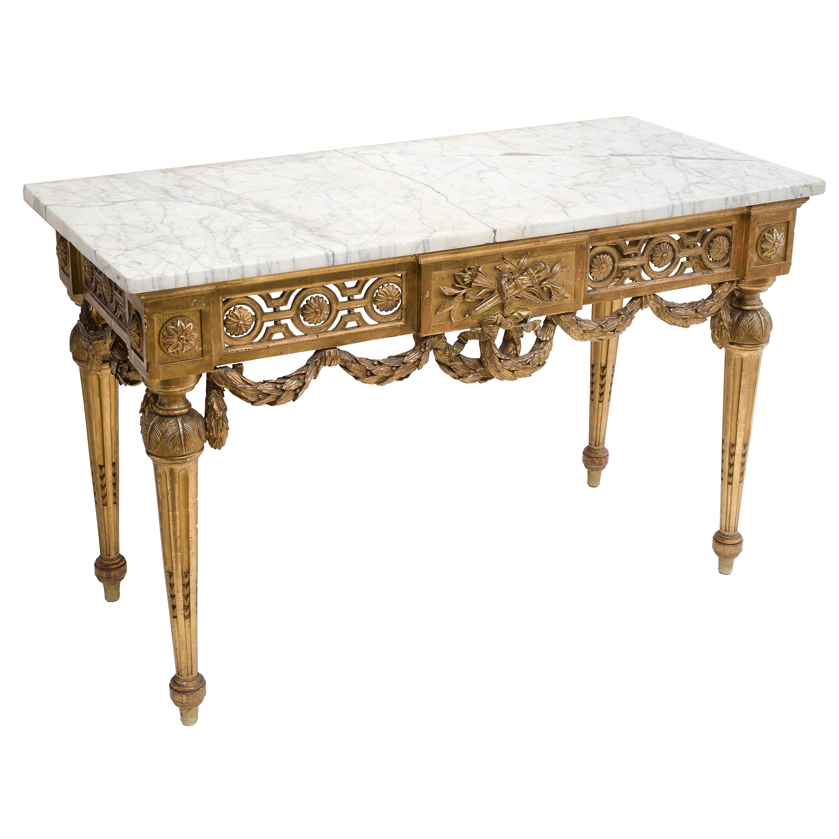 French Louis XVI Giltwood Console Table with Marble Top, circa 1790 For Sale