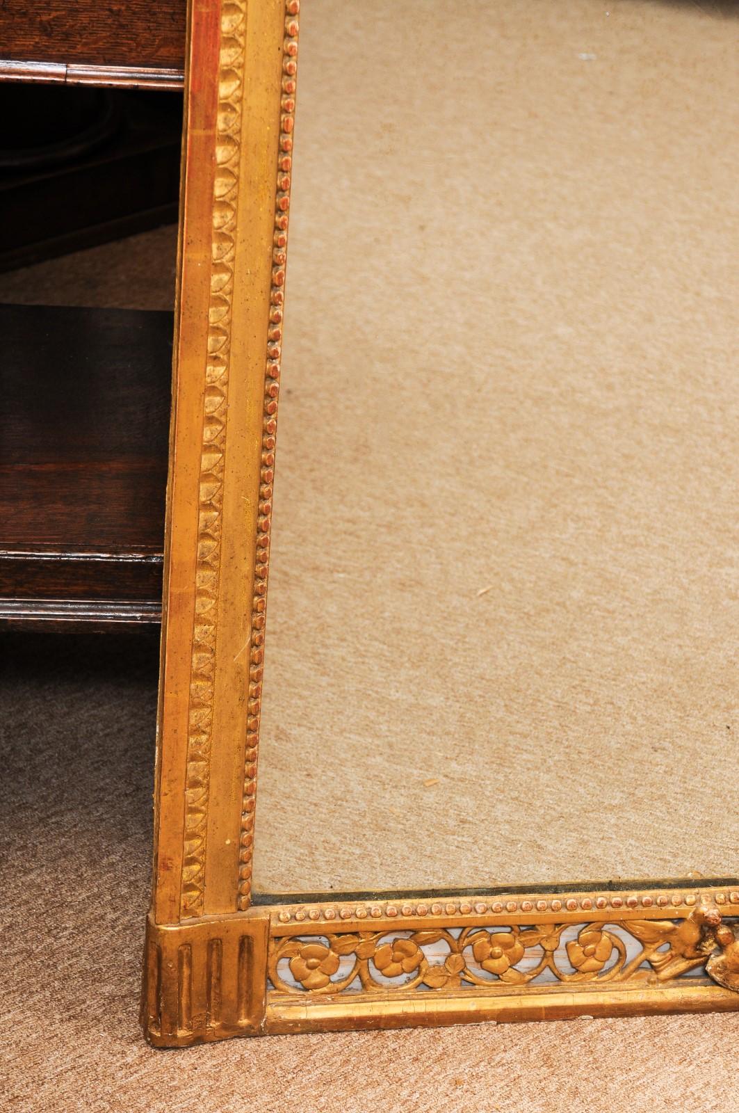 XVIII secolo Specchio francese Luigi XVI in legno dorato con dettaglio intagliato e dipinto con colombe in vendita