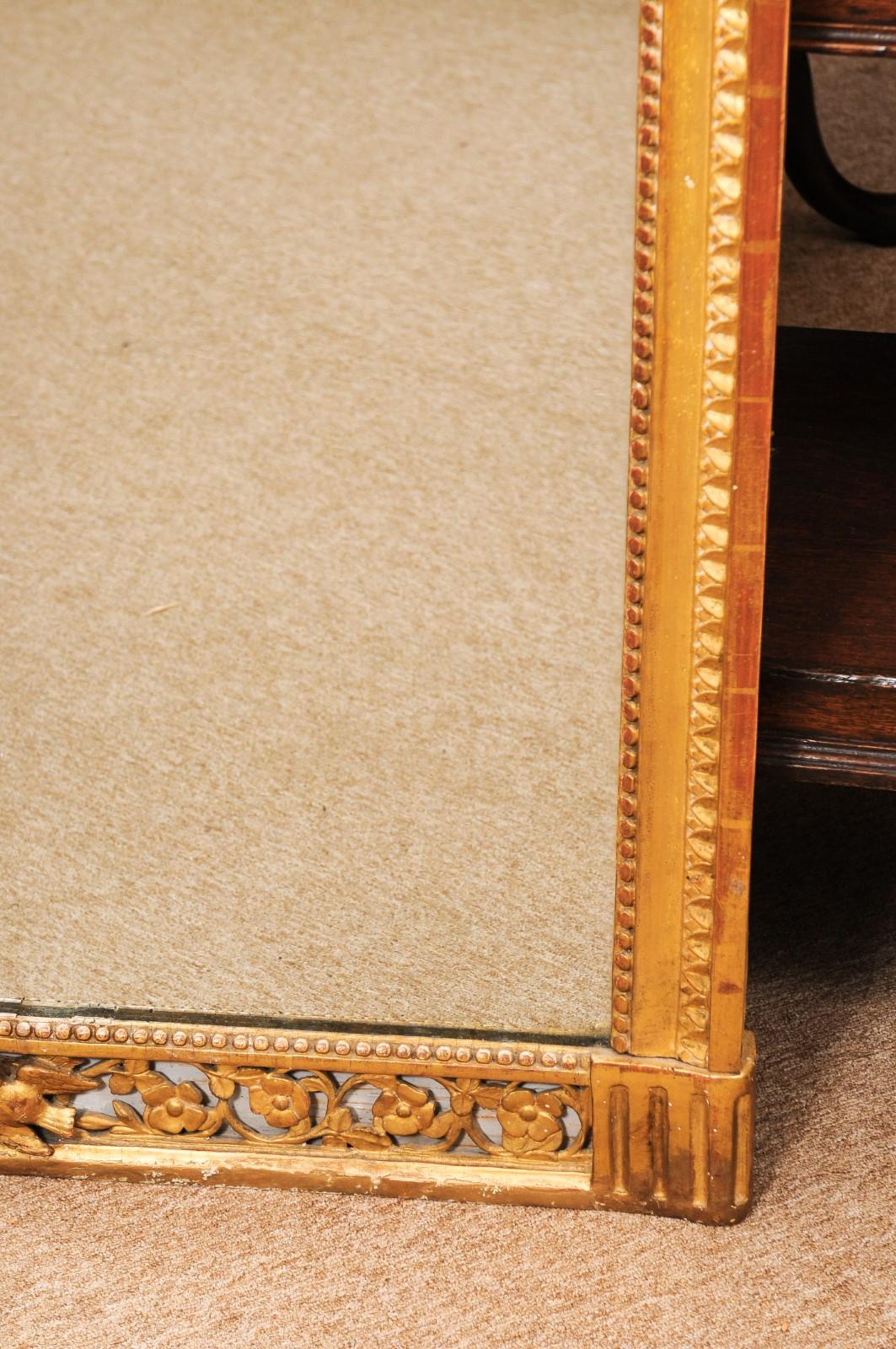 Specchio francese Luigi XVI in legno dorato con dettaglio intagliato e dipinto con colombe in vendita 3