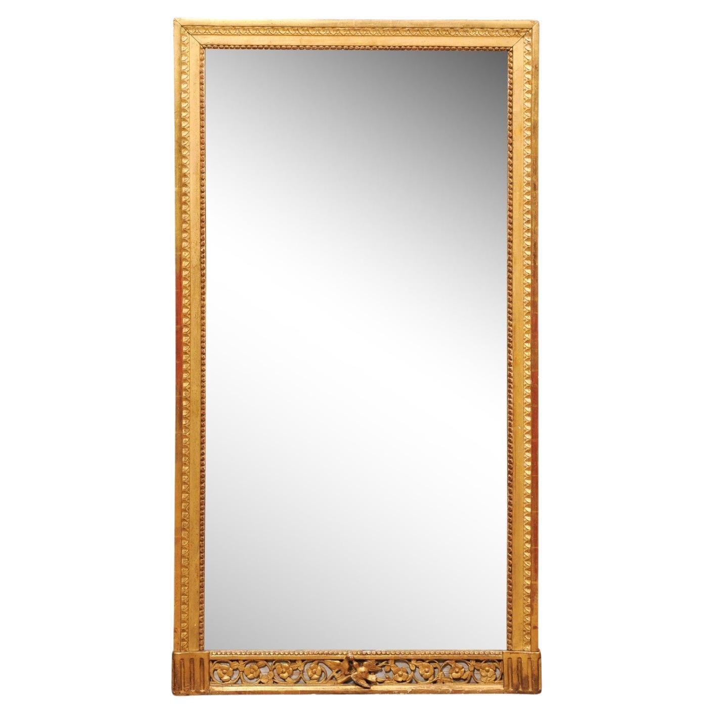 French Louis XVI Giltwood Mirror with Carved & Painted Detail with Doves