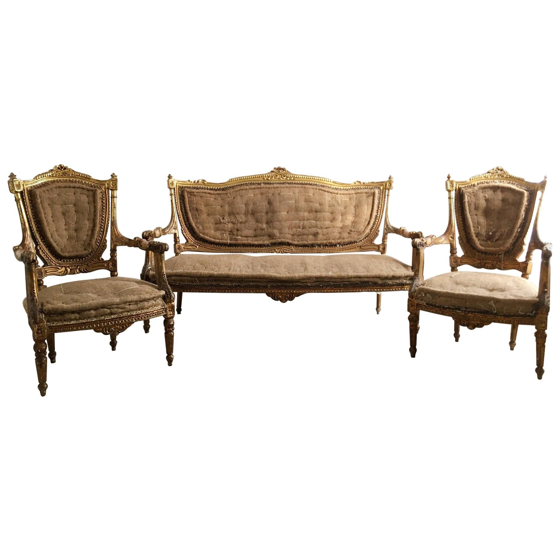 French Louis XVI Giltwood Salon Suite for Re-Upholstery