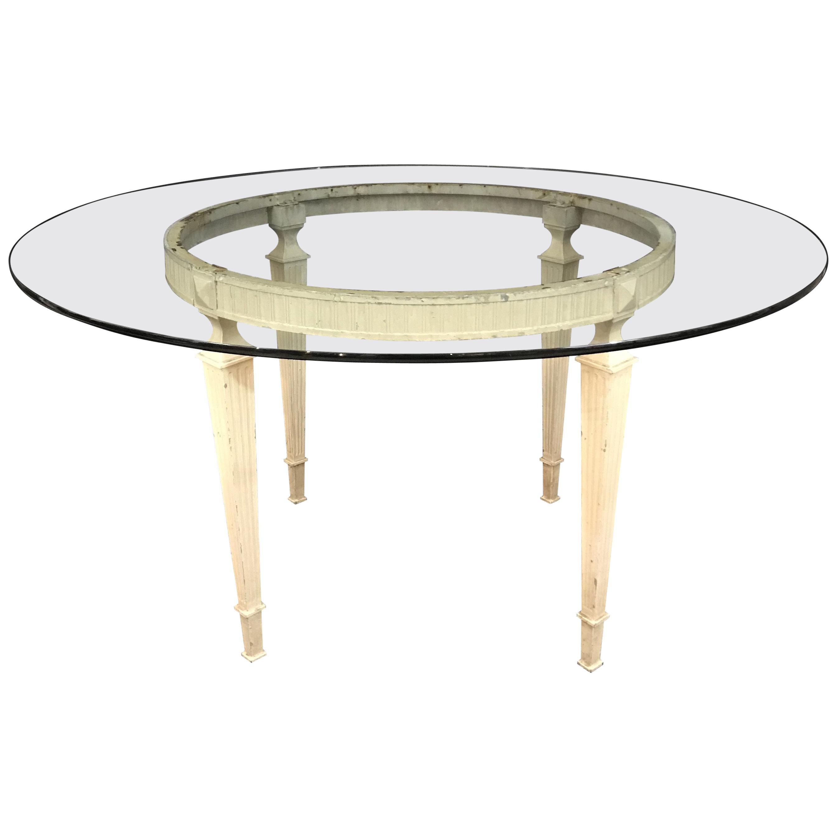 French Louis XVI Glass Top Round Indoor or Outdoor Table