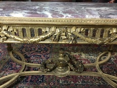 French Louis XVI Gold Leaf Center Table Breche Marble Top Circa 1890