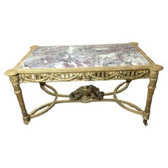 Antique French Louis XVI Gold Leaf Center Table Breche Marble Top Circa 1890