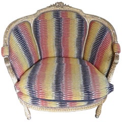 French Louis XVI Gold Painted Loveseat Upholstered with Contemporary Fabric