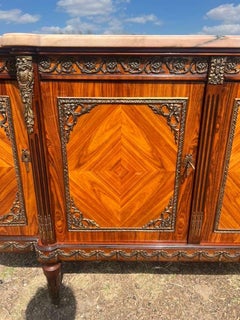 French Louis XVI Grand Mahogany Marble Top Five Door Buffet