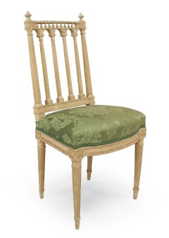 Set of 4 French Louis XVI Green Damask Side Chairs