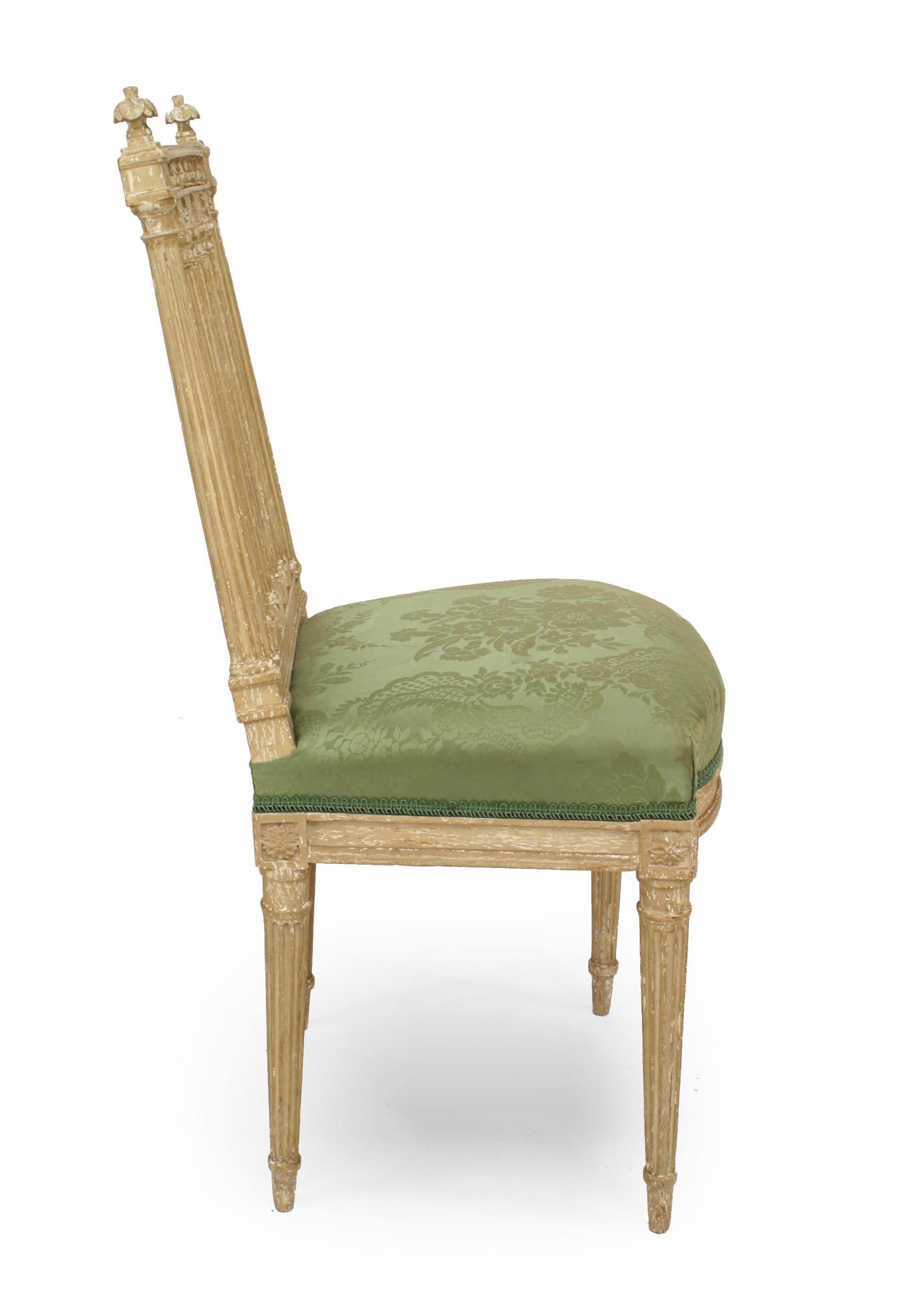 French Louis XVI Green Damask Side Chairs In Good Condition For Sale In New York, NY