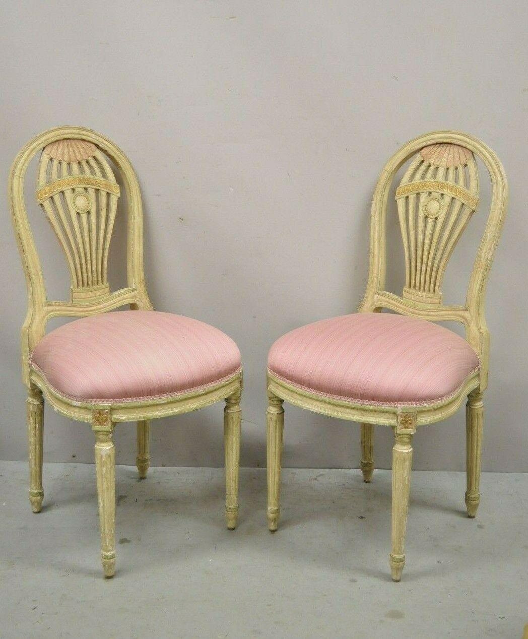 French Louis XVI Hot Air Balloon Back Distress Painted Dining Chairs, Set of 8 5