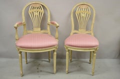 French Louis XVI Hot Air Balloon Back Distress Painted Dining Chairs, Set of 8