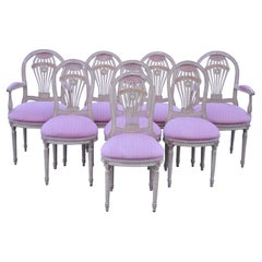 French Louis XVI Hot Air Balloon Back Distress Painted Dining Chairs, Set of 8