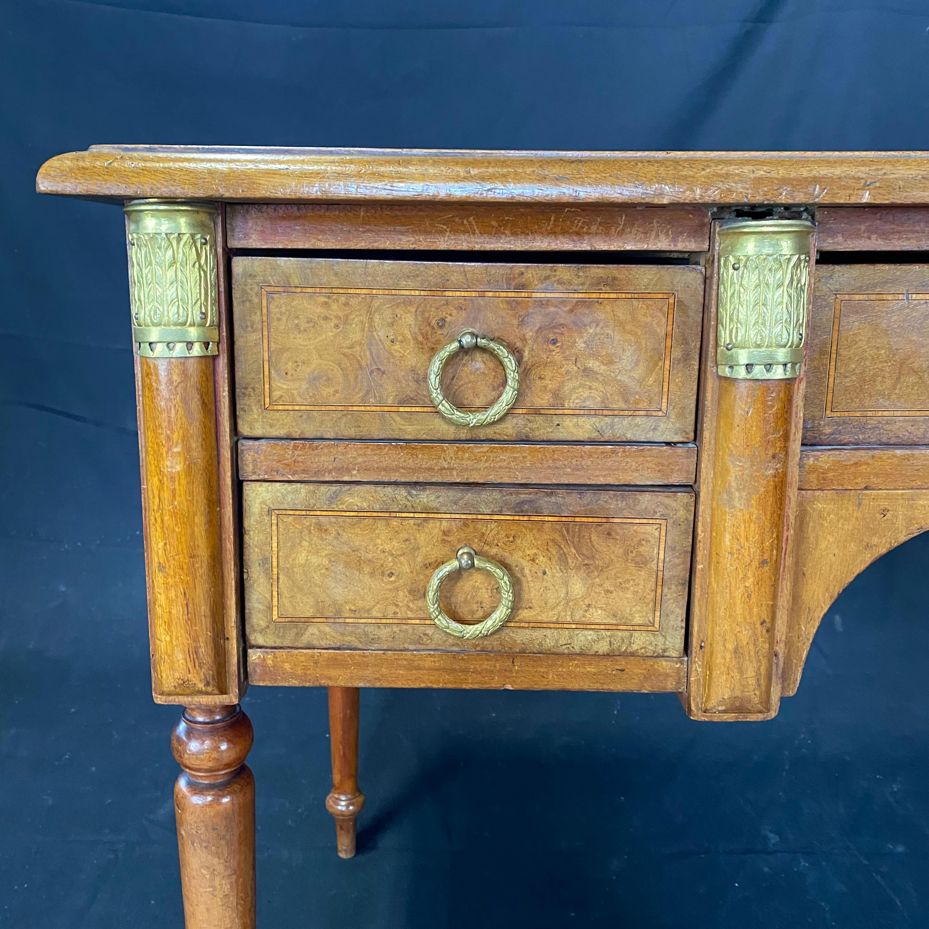 French Louis XVI Inlaid Burled Walnut Desk with Embossed Leather Top For Sale 8