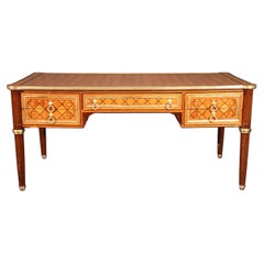 French Louis XVI Inlaid Kingwood and Rosewood Writing Desk Bureau Plat