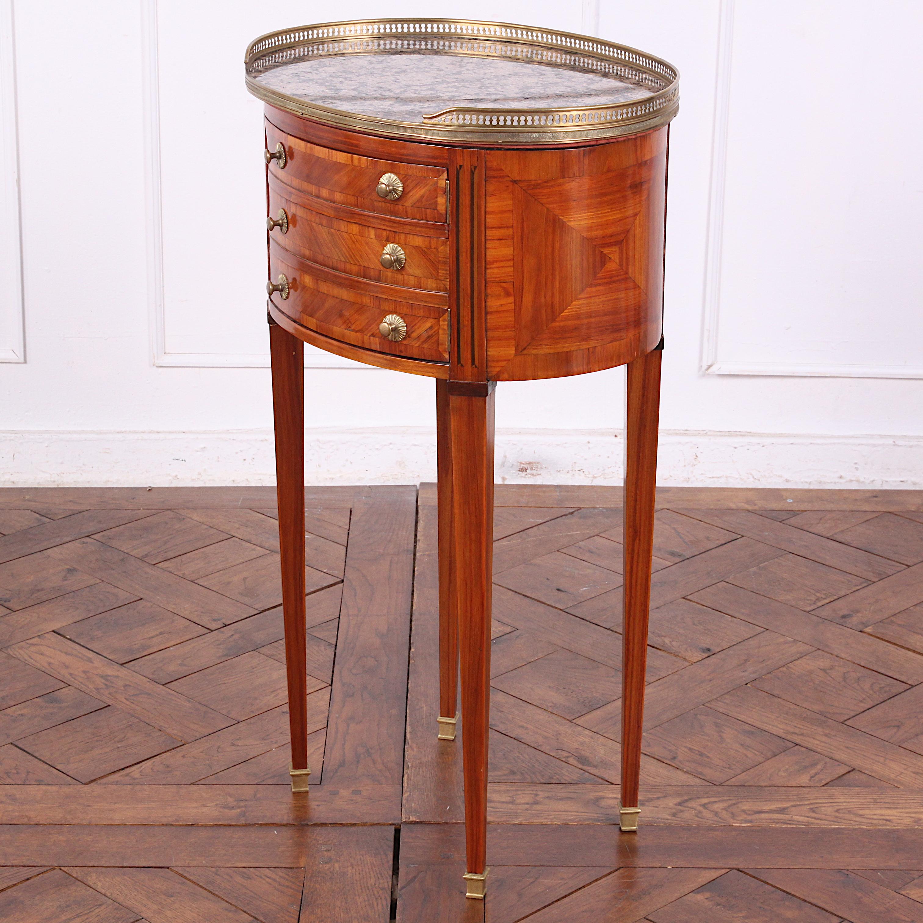 Inlay French Louis XVI Inlaid Kingwood Oval Stand Nightstand Side Table