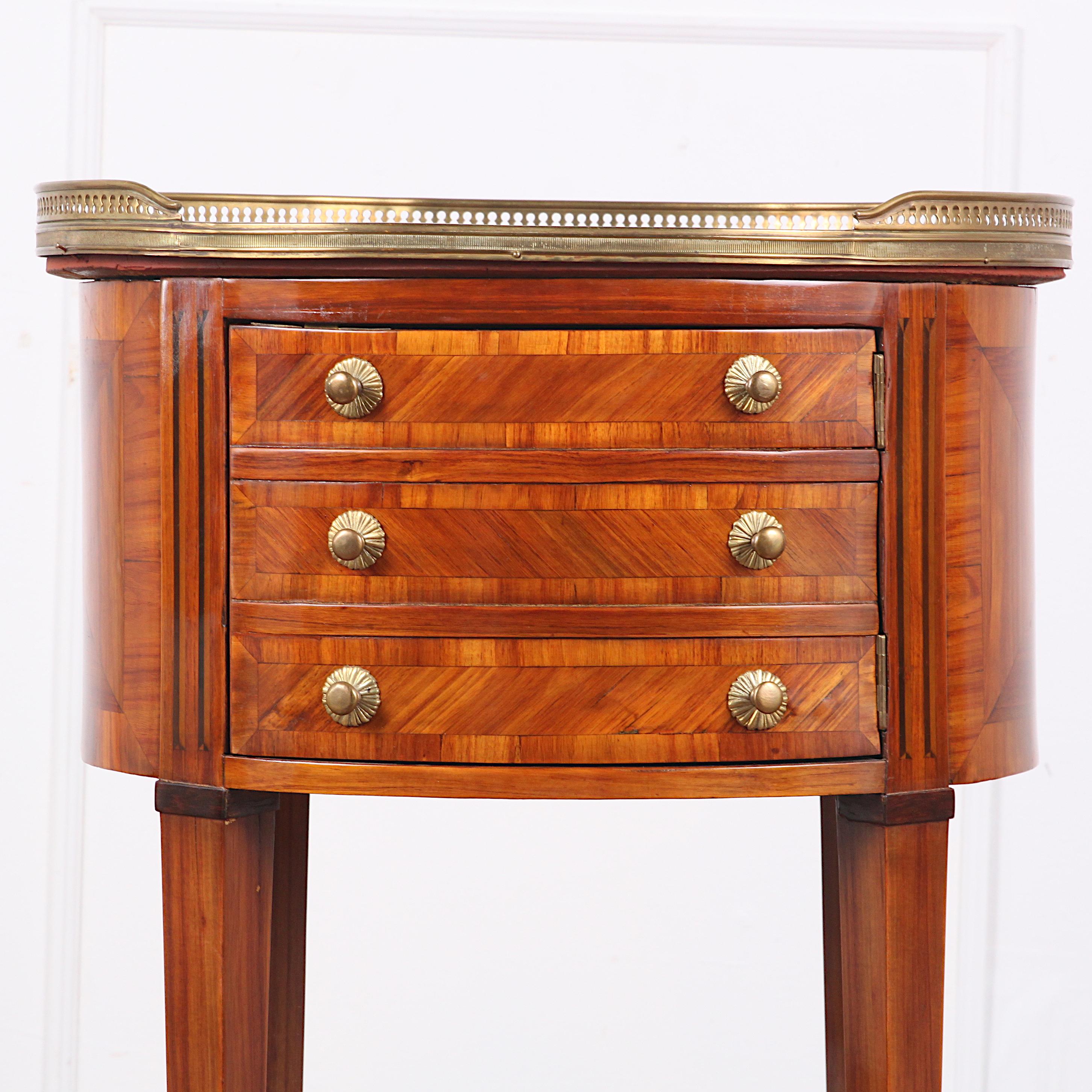 French Louis XVI Inlaid Kingwood Oval Stand Nightstand Side Table 1