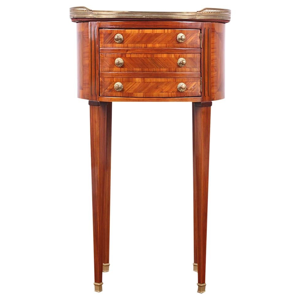 French Louis XVI Inlaid Kingwood Oval Stand Nightstand Side Table