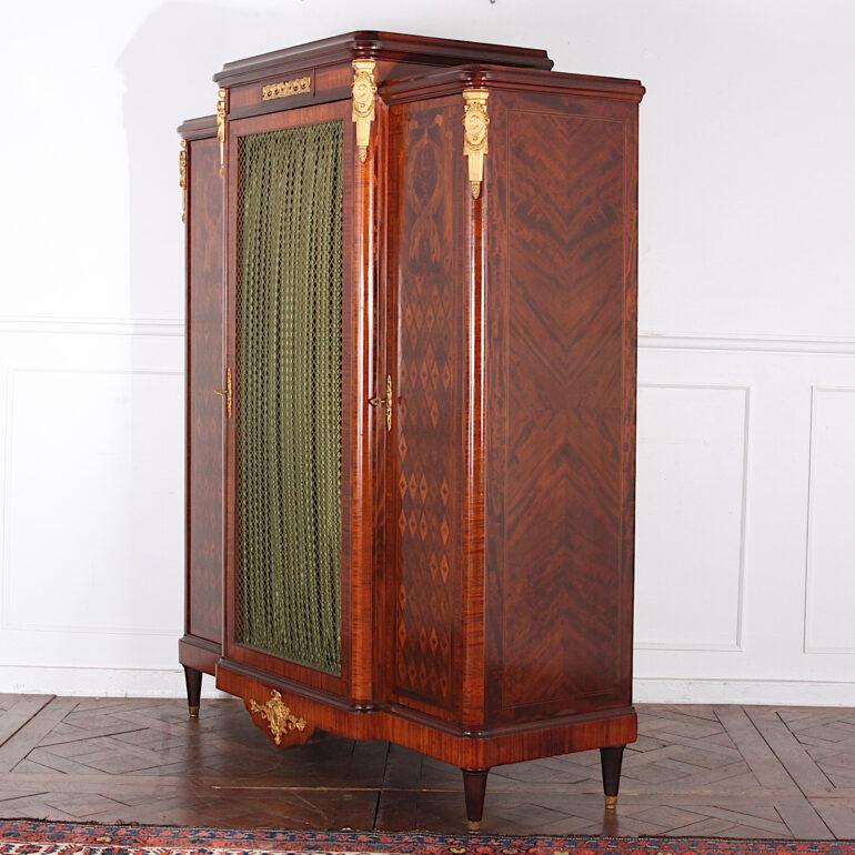 Marquetry French Louis XVI Inlaid Mahogany Breakfront Bookcase, circa 1900