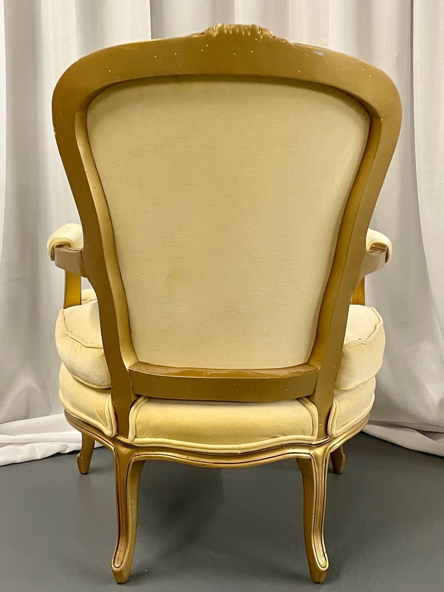 French Louis XVI Jansen Style Bergere, Arm / Accent Chair, Velvet, Giltwood For Sale 5