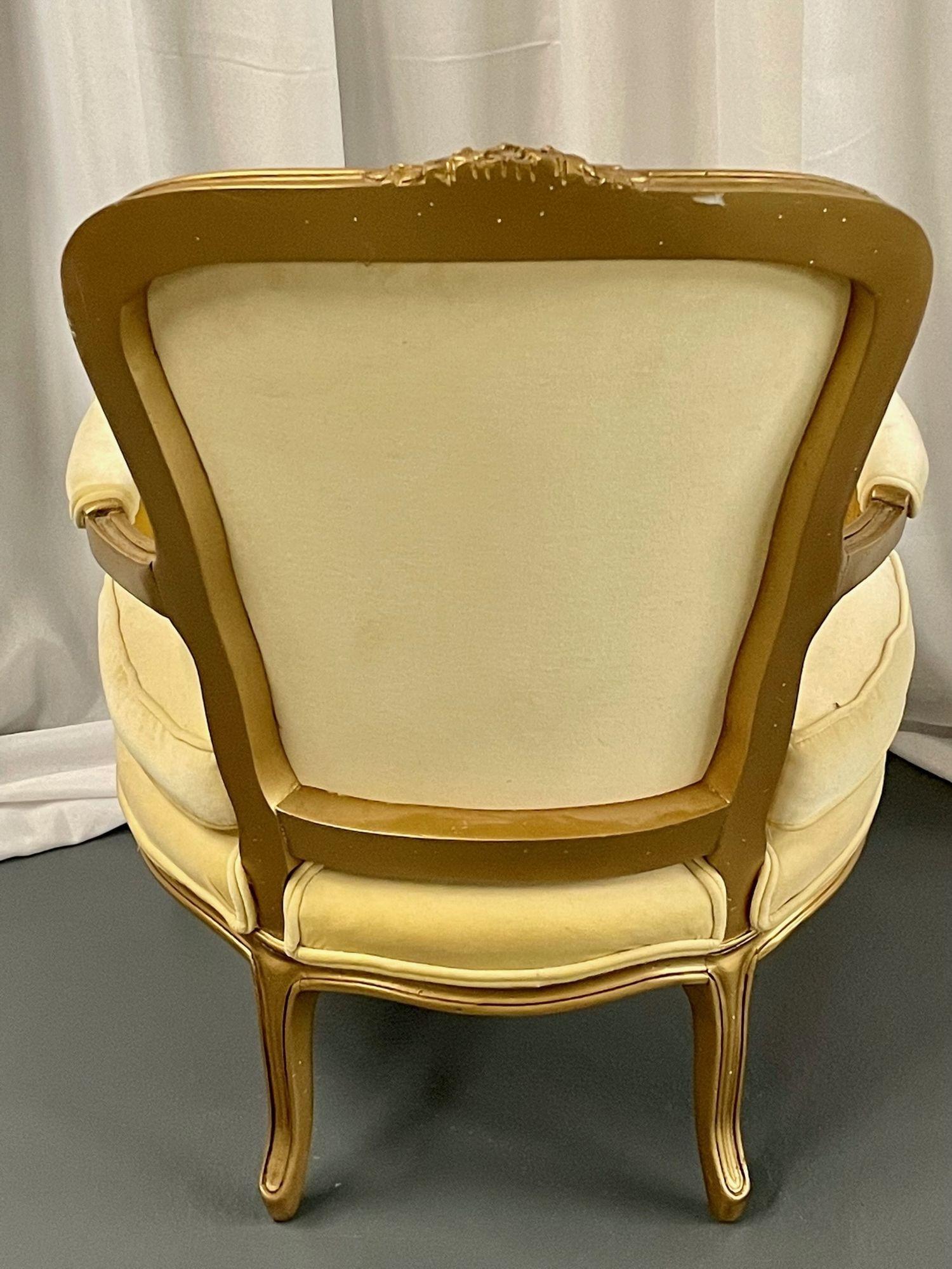 French Louis XVI Jansen Style Bergere, Arm / Accent Chair, Velvet, Giltwood For Sale 6