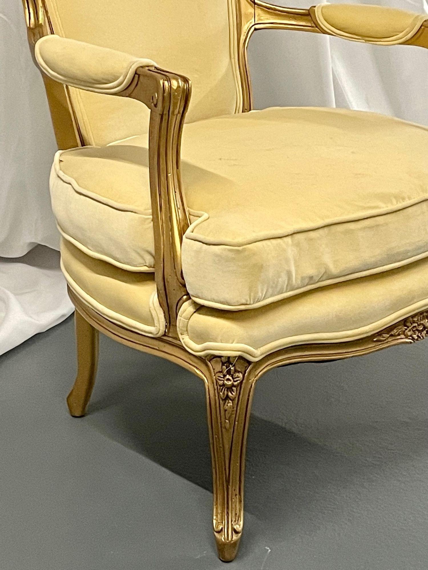 French Louis XVI Jansen Style Bergere, Arm / Accent Chair, Velvet, Giltwood For Sale 3