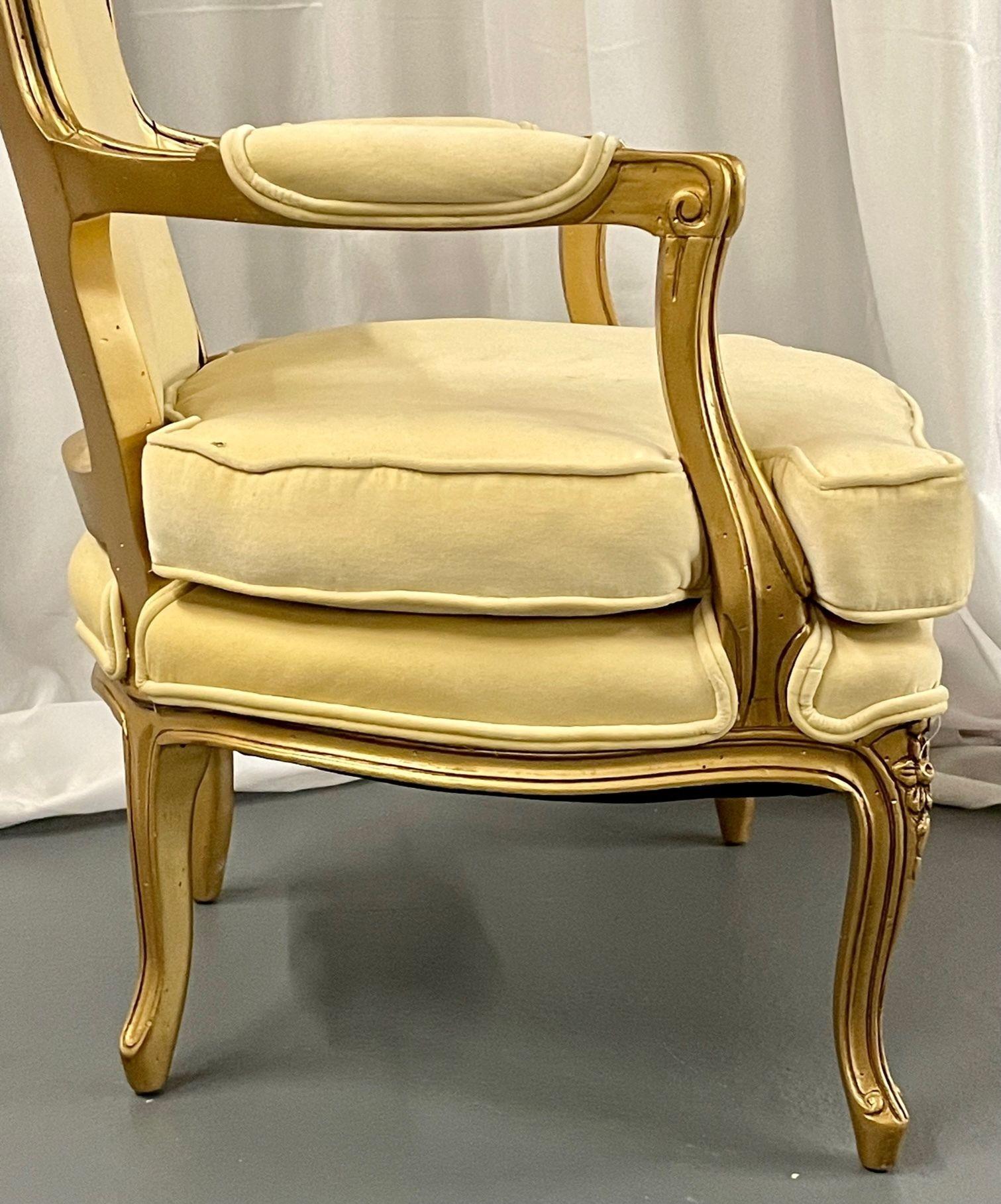 French Louis XVI Jansen Style Bergere, Arm / Accent Chair, Velvet, Giltwood For Sale 4