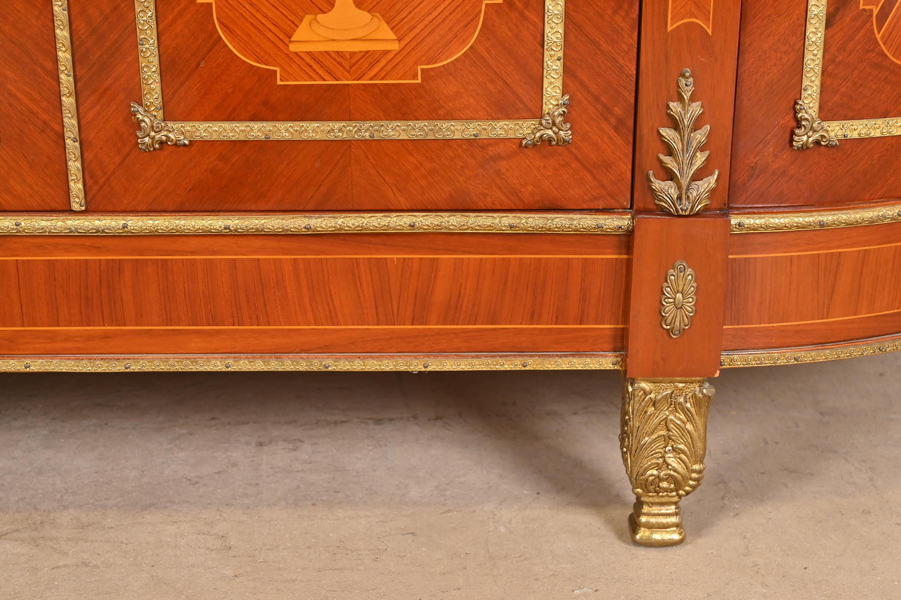 French Louis XVI Kingwood Inlaid Marquetry Marble Top Bronze Mounted Sideboard For Sale 8
