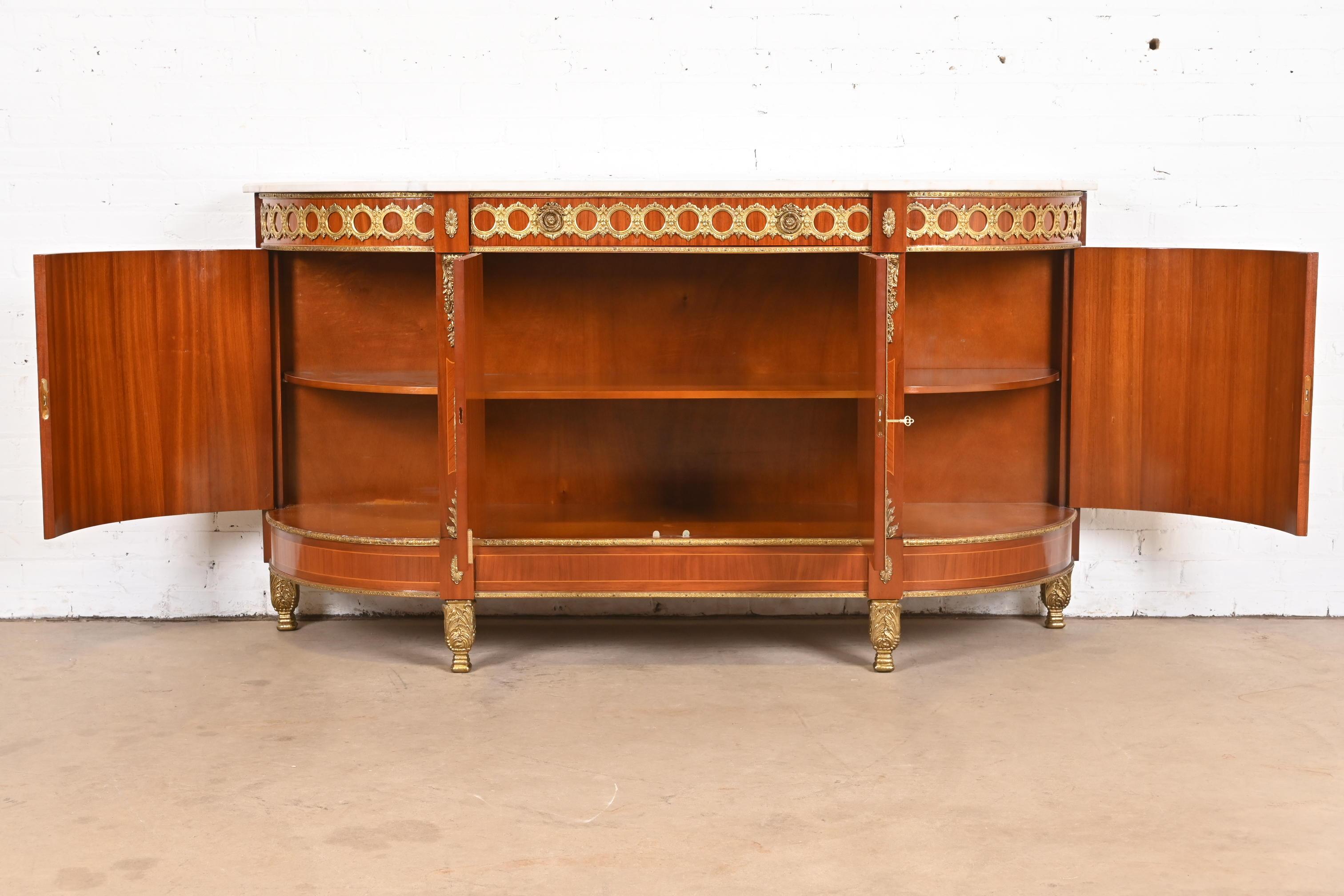 French Louis XVI Kingwood Inlaid Marquetry Marble Top Bronze Mounted Sideboard For Sale 9