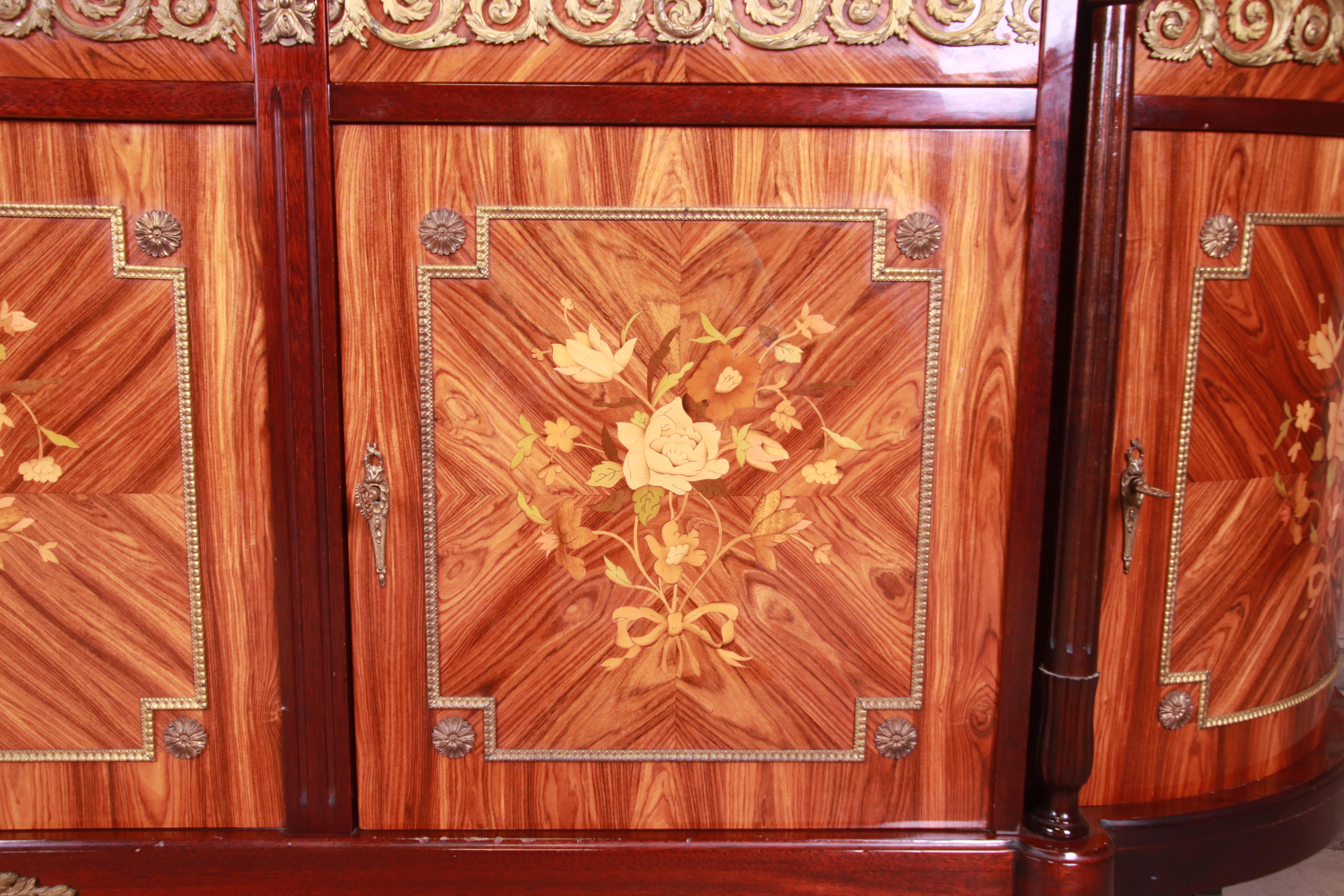 French Louis XVI Kingwood Inlaid Marquetry Marble Top Bronze Mounted Sideboard 10