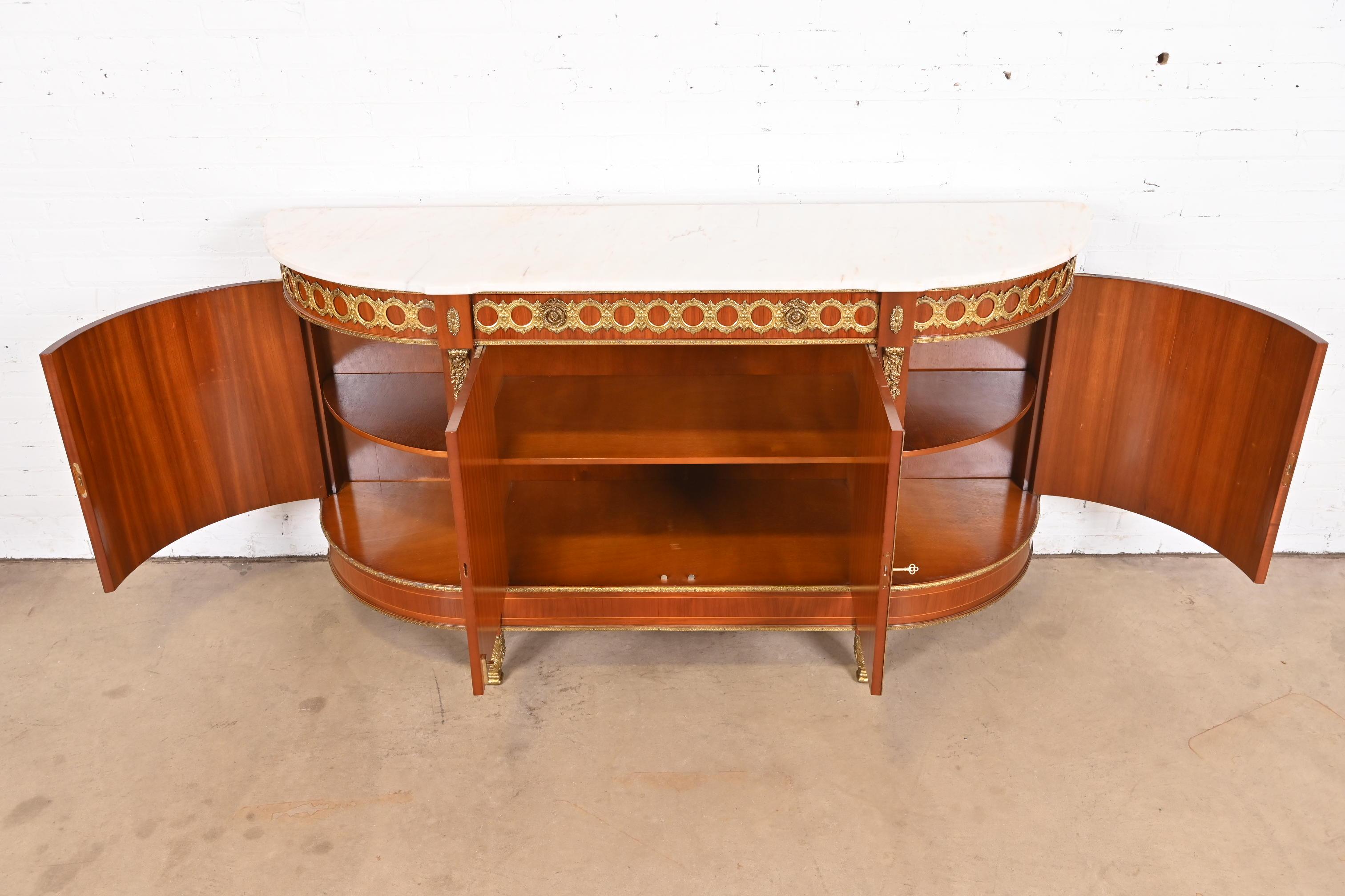 French Louis XVI Kingwood Inlaid Marquetry Marble Top Bronze Mounted Sideboard 10