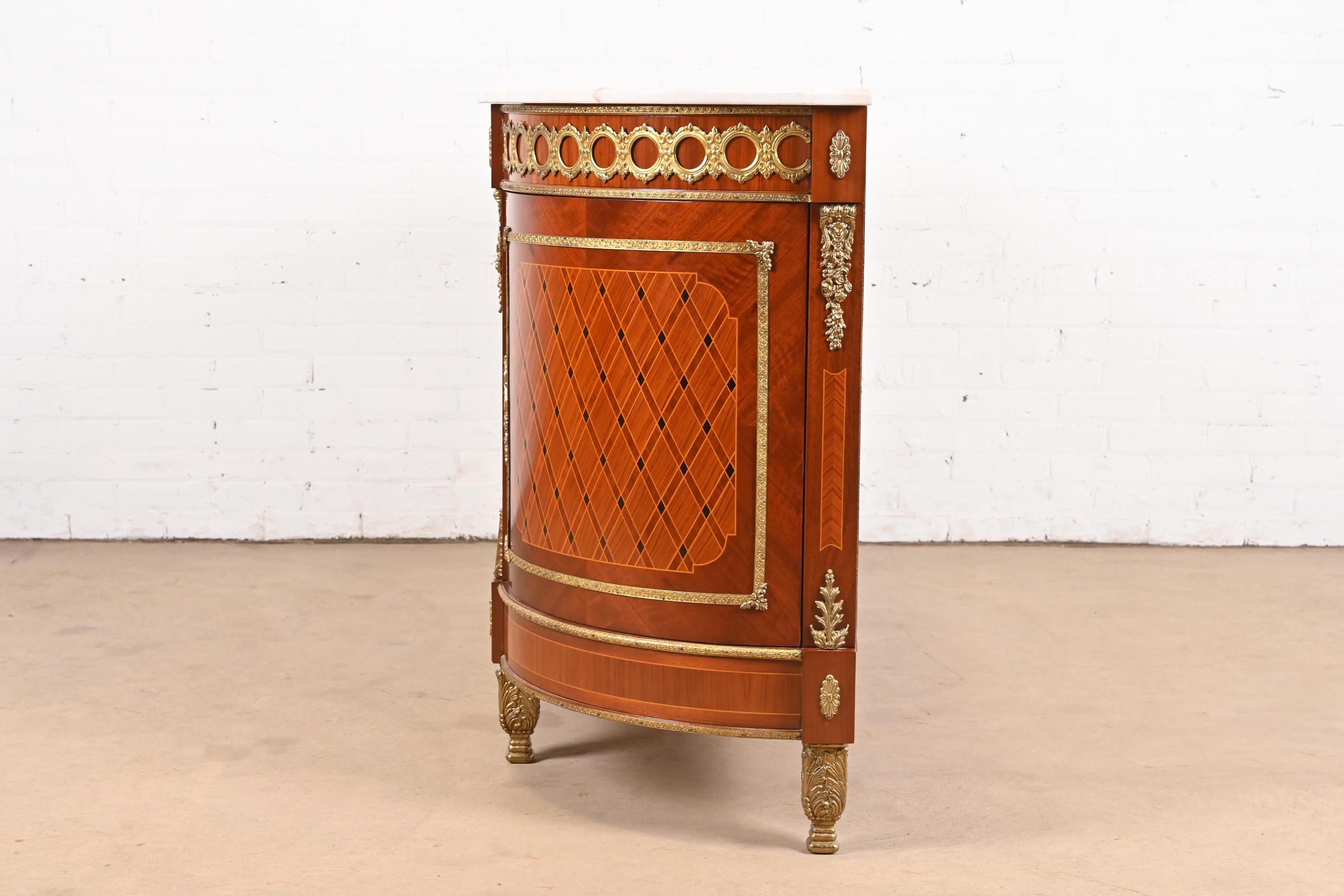 French Louis XVI Kingwood Inlaid Marquetry Marble Top Bronze Mounted Sideboard For Sale 15