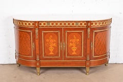 Buffet français Louis XVI en marqueterie de bois de roi avec dessus en marbre monté sur bronze